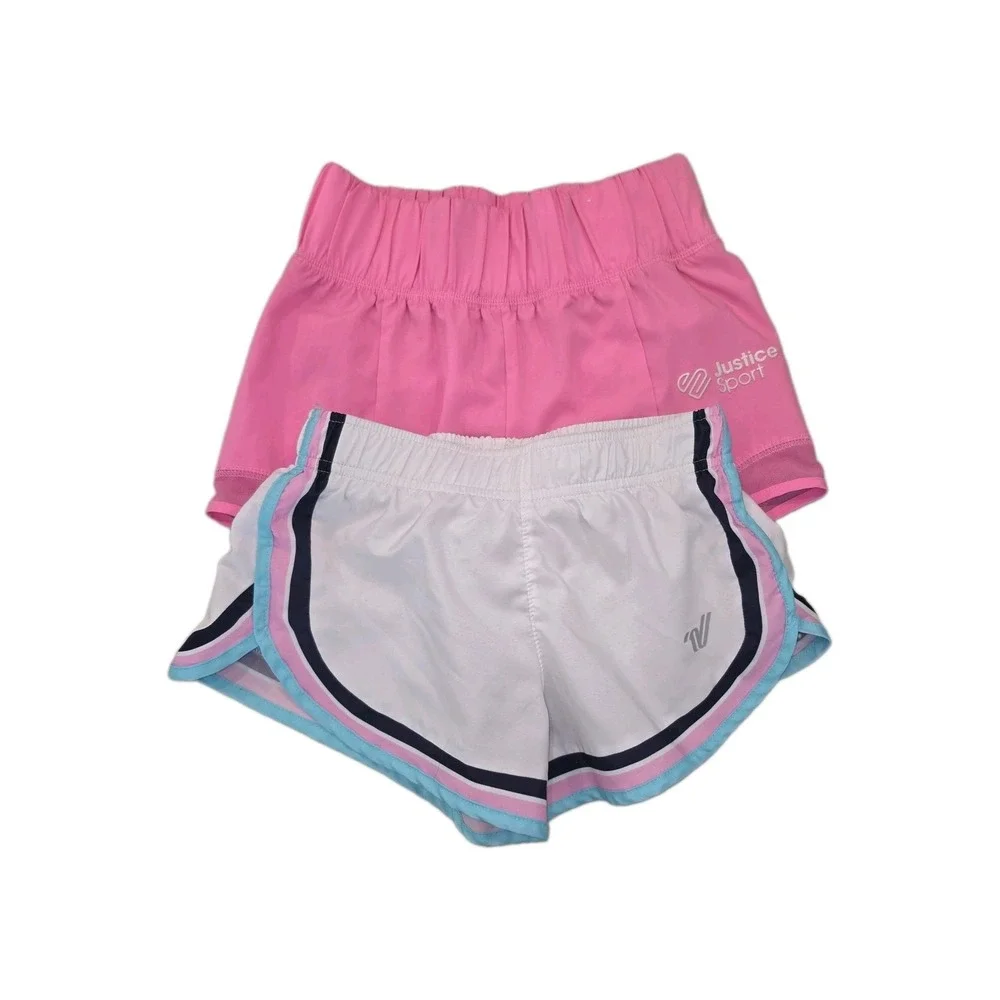 JUSTICE & Varsity Spirit~Lot of 2 Cheer SHORTS ~Pink & White~Girls M & 7/8